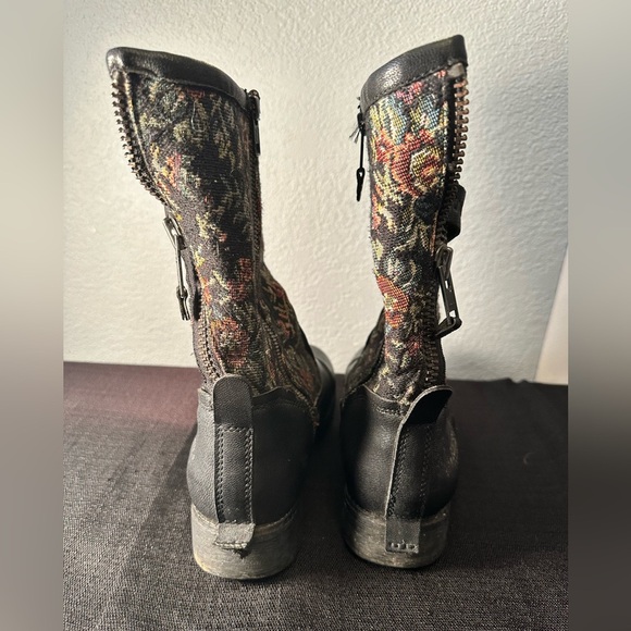 Bunker Black Leather Mid-Calf Boots With Embroidered Yarn Womens Sz 7.5/8 - Picture 4 of 9